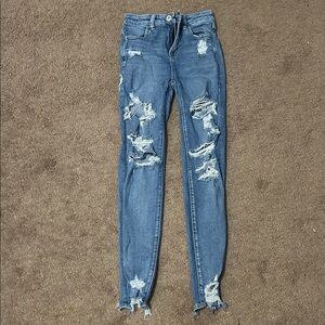 American Eagle Outfitters High Rise Distressed Blue Jeans